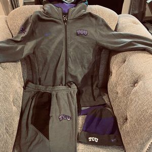 Nike / TCU Purple & Grey Sweatsuit & Hat Combo / Set Size Small